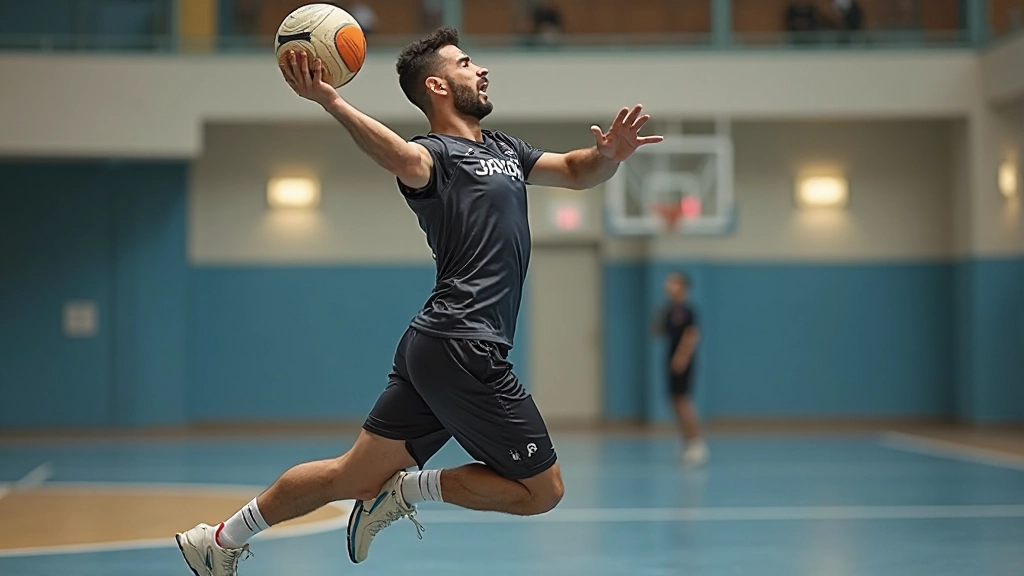 سلسلة من لاعبي كرة اليد يؤدون أنواع رميات مختلفة بتقنية عالية