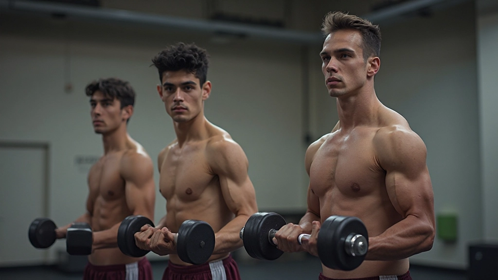 مجموعة من لاعبي كرة اليد الشباب يؤدون تمارين القوة والرشاقة تحت إشراف المدرب