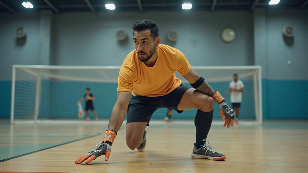 حارس مرمى كرة يد شاب يقوم بتمرين متقدم